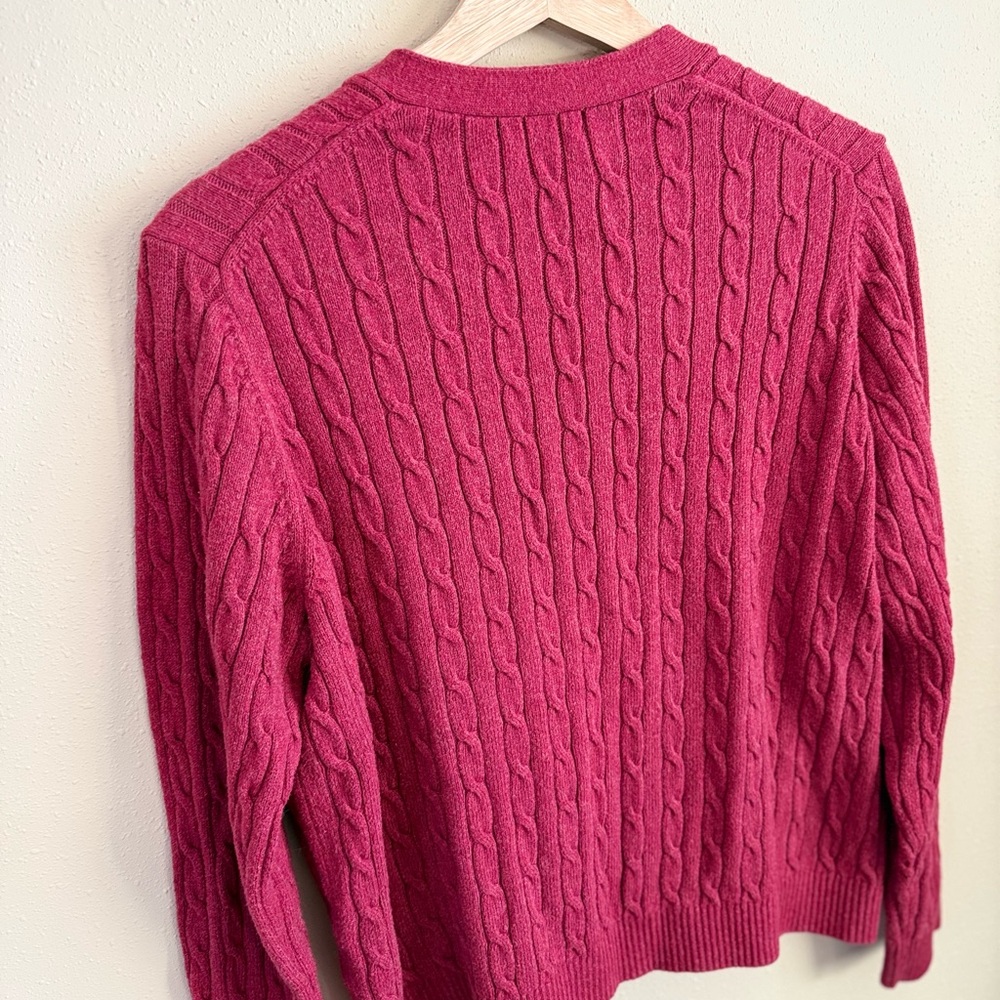 Lands’ End Cable Knit Cardigan Sweater Pink Cotton Button Front - Picture 8 of 8